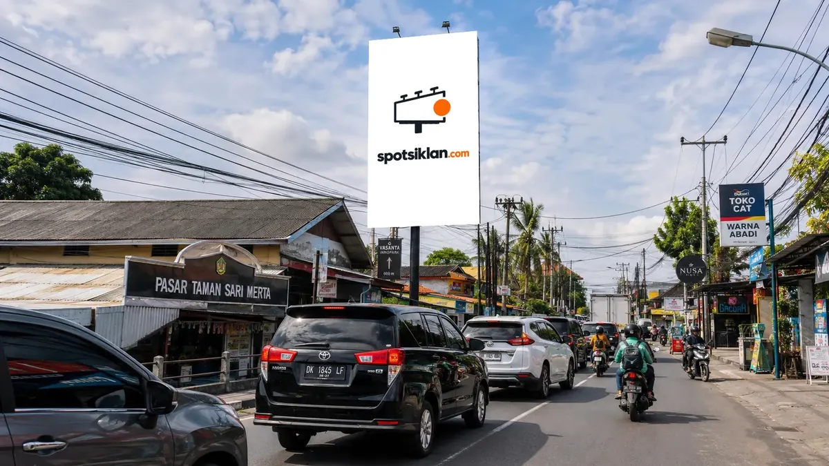 Billboard 4 × 6 m di Jl. Raya Kerobokan Pasar Taman Sari Merta, Kuta Badung (Arah Menuju Simpang Kerobokan), Bali